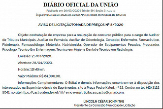 Prefeitura de Castro-PP anuncia novo edital de concurso público Prefeitura de Castro-PP anuncia novo edital de concurso público