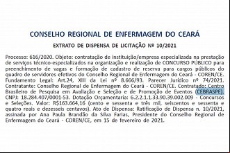 Contratação da banca Cebraspe no concurso COREN CE 2021 Contratação da banca Cebraspe no concurso COREN CE 2021