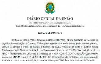 Caixa assina contrato com Cesgranrio em 10/01 para coordenar novo concurso público Caixa assina contrato com Cesgranrio em 10/01 para coordenar novo concurso público