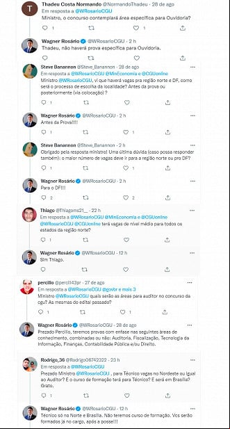 Ministro da CGU tira dúvidas dos candidatos para o próximo concurso - Fonte: Twitter