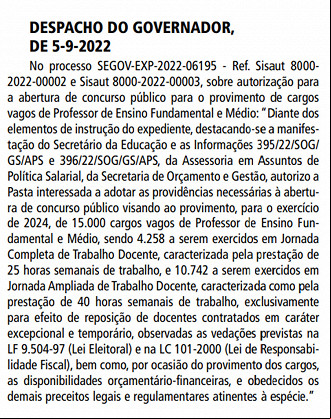 Autorização do Concurso - SEE SP