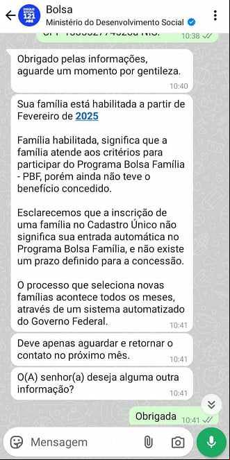 Bolsa Família habilitado em 2025.